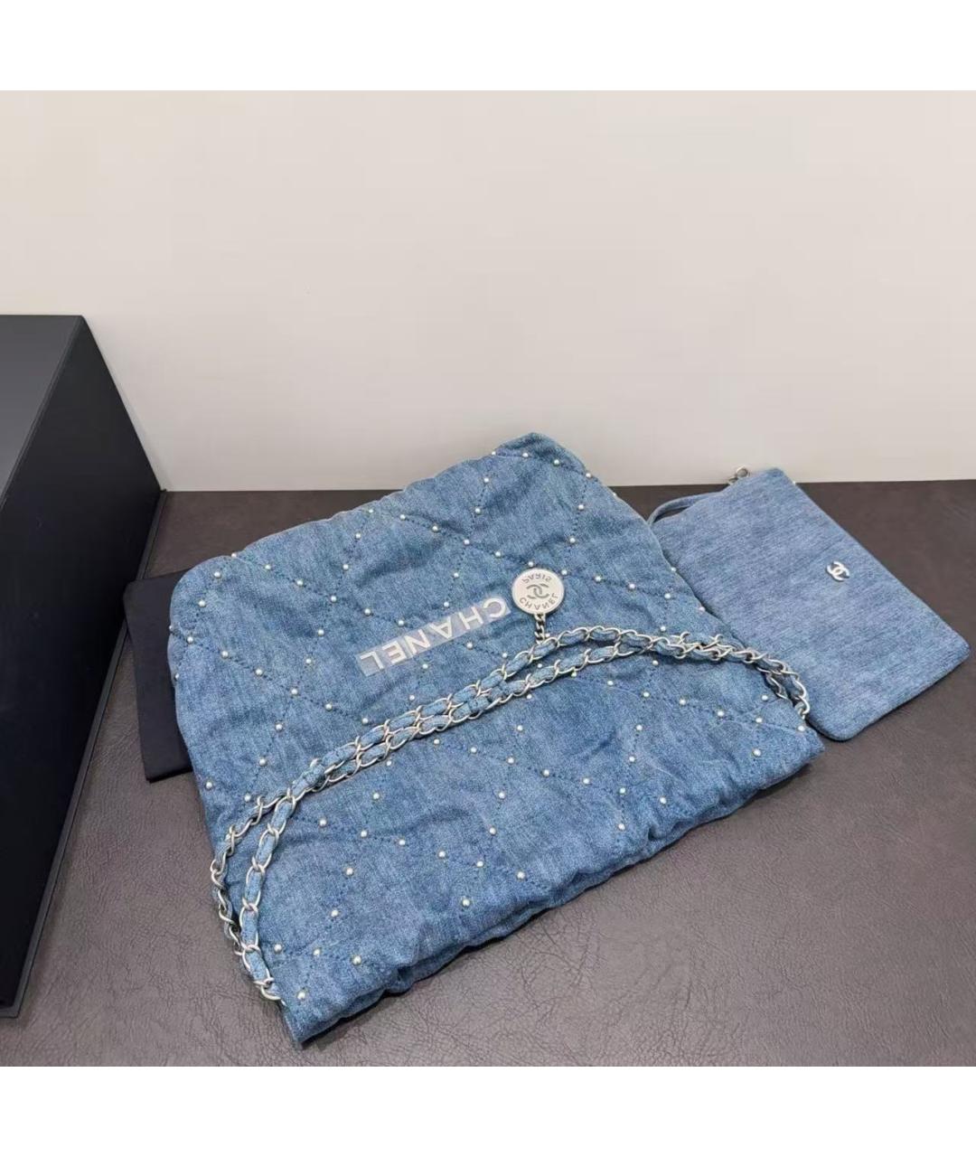 CHANEL Голубая деним сумка тоут, фото 5