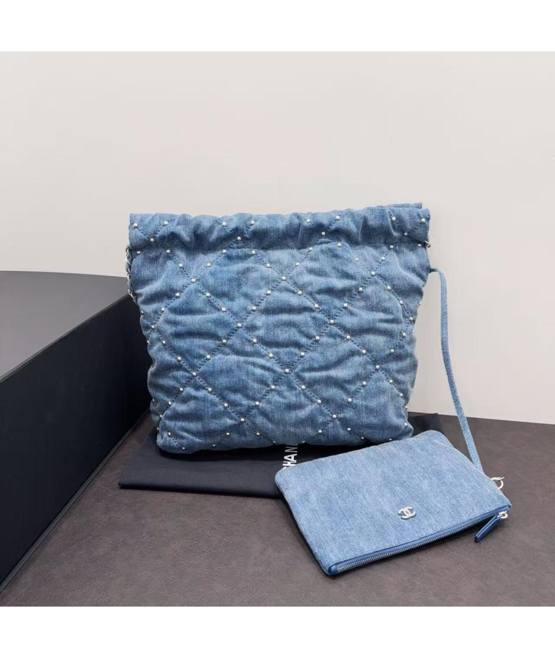 CHANEL Голубая деним сумка тоут, фото 6