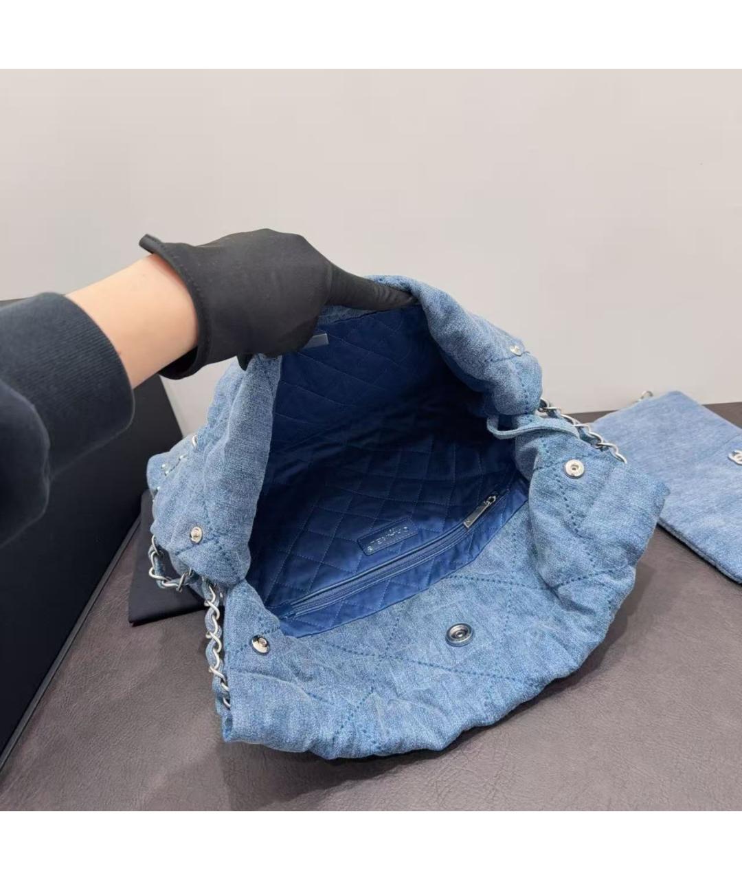CHANEL Голубая деним сумка тоут, фото 4