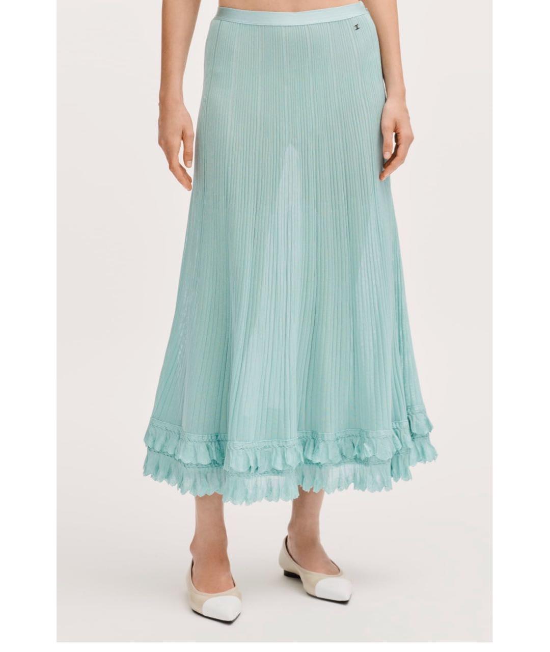 CHANEL Голубая шелковая юбка миди, фото 5