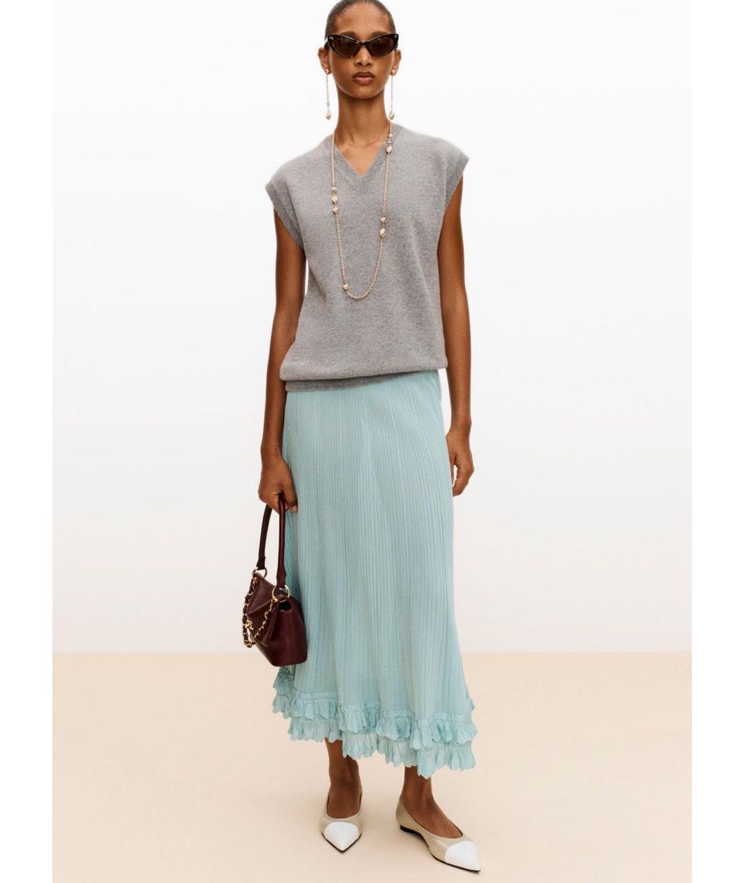 CHANEL Голубая шелковая юбка миди, фото 4