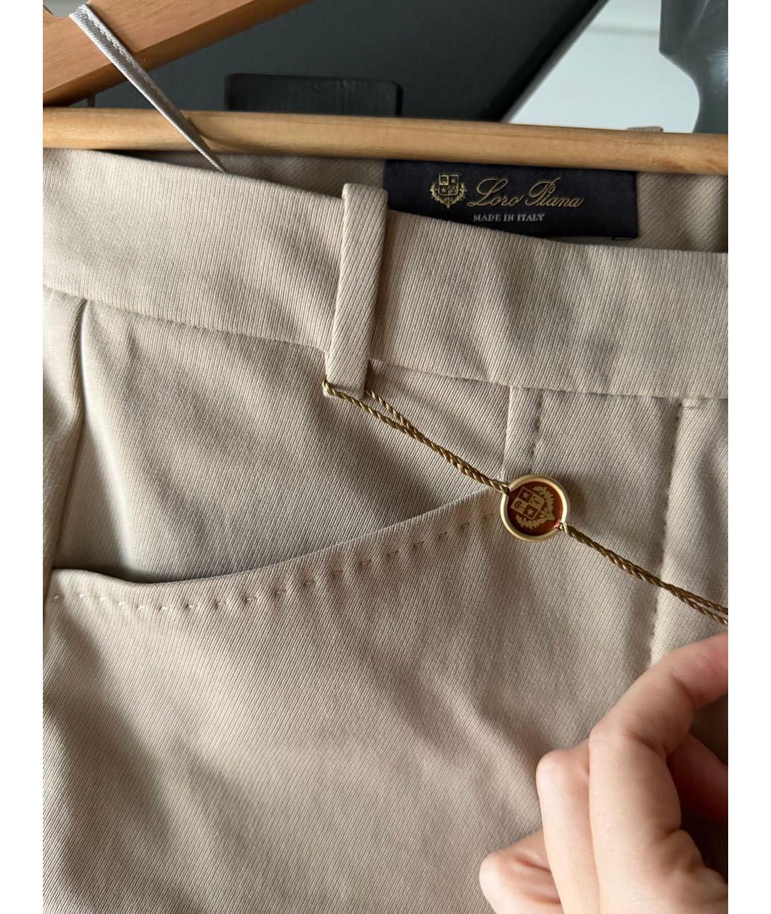 LORO PIANA Бежевые хлопко-эластановые брюки узкие, фото 4