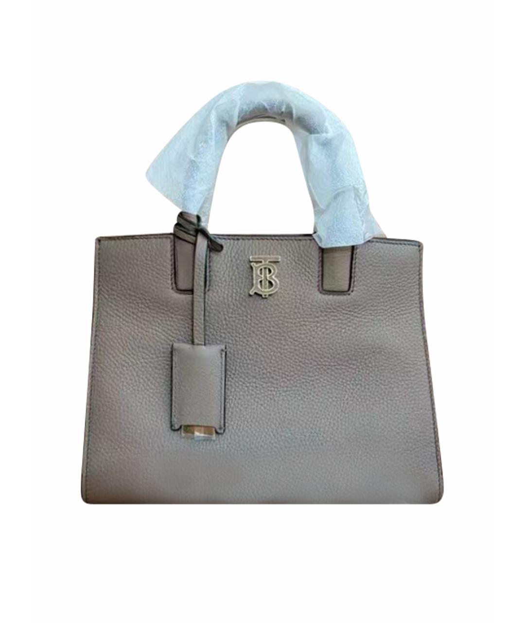 BURBERRY Серая кожаная сумка с короткими ручками, фото 1