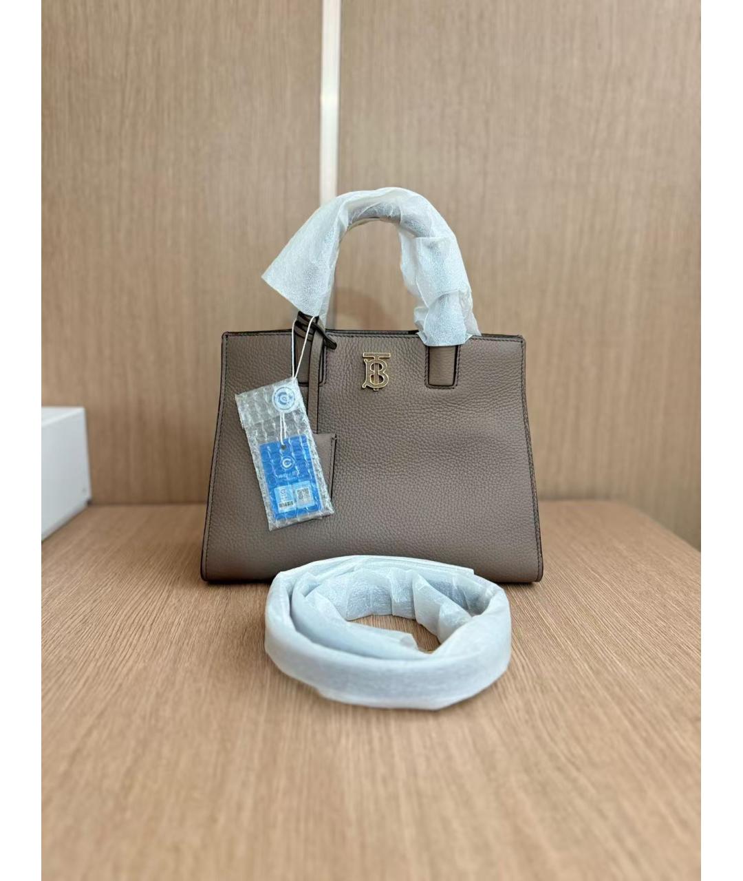 BURBERRY Серая кожаная сумка с короткими ручками, фото 3