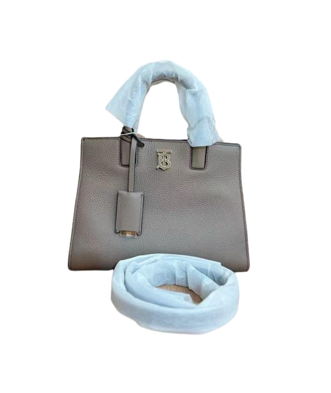 BURBERRY Серая кожаная сумка с короткими ручками, фото 2