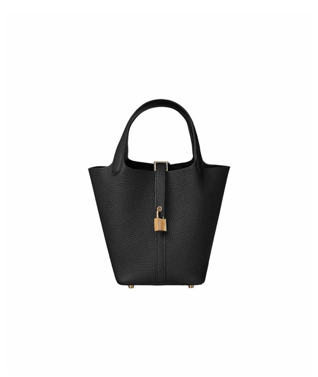 HERMES Черная кожаная сумка с короткими ручками, фото 1