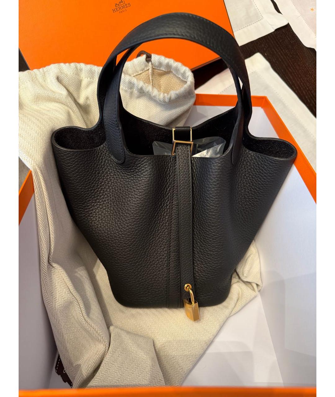 HERMES Черная кожаная сумка с короткими ручками, фото 4