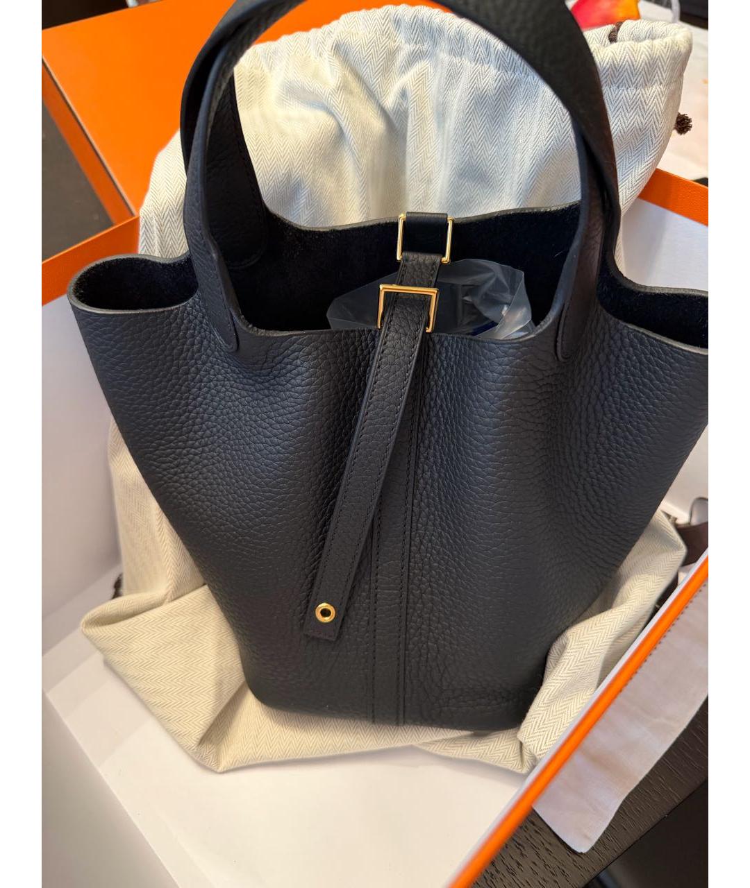 HERMES Черная кожаная сумка с короткими ручками, фото 3