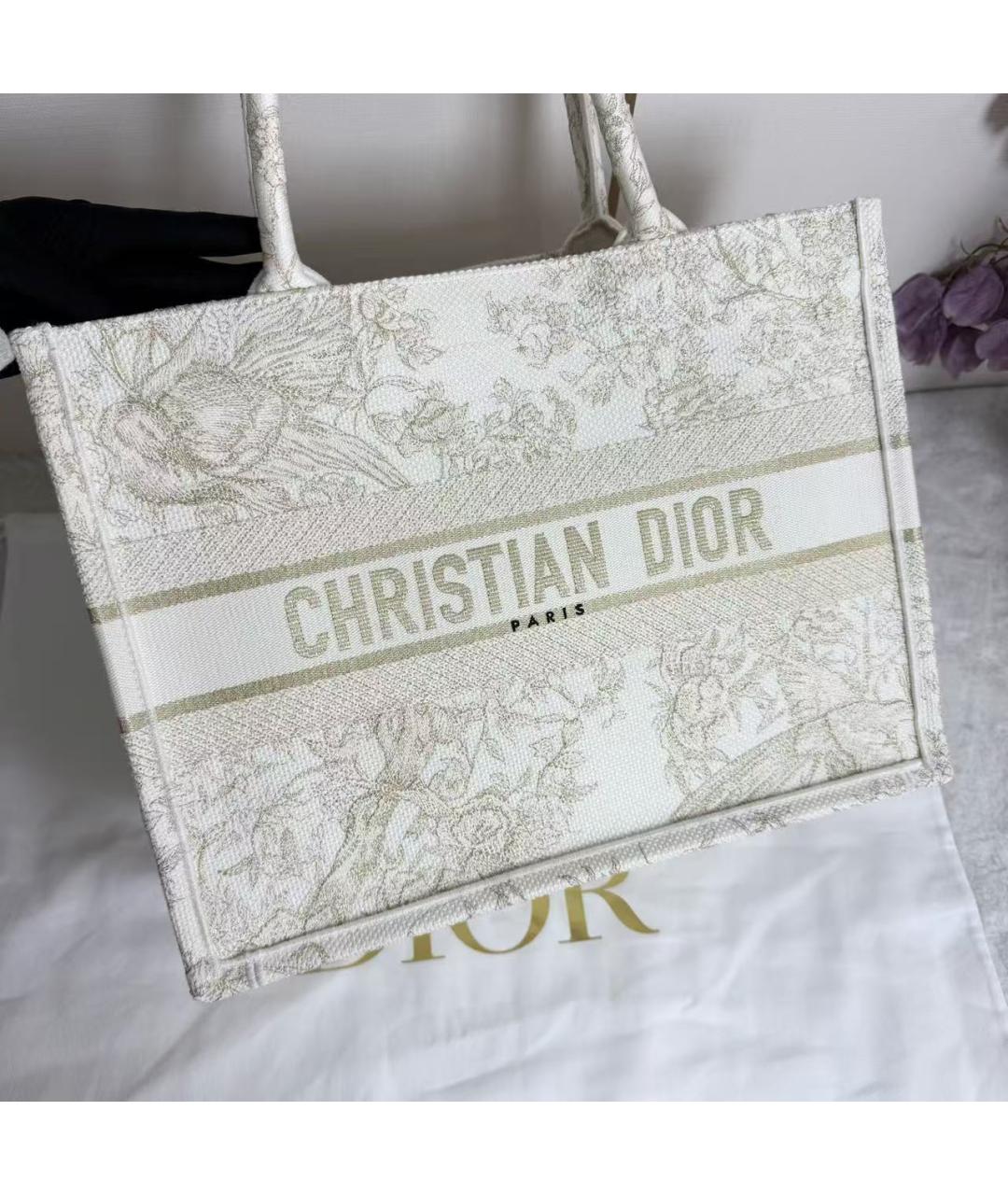 CHRISTIAN DIOR Белая тканевая сумка тоут, фото 3