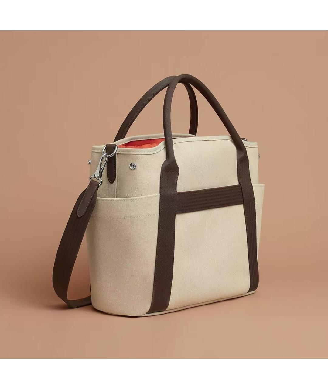 HERMES Бежевая тканевая сумка тоут, фото 6