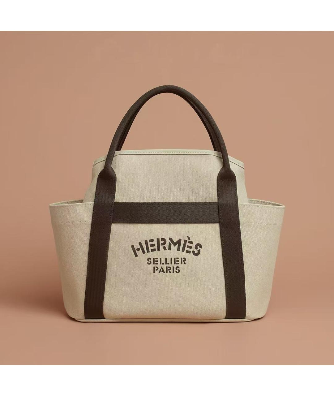 HERMES Бежевая тканевая сумка тоут, фото 5