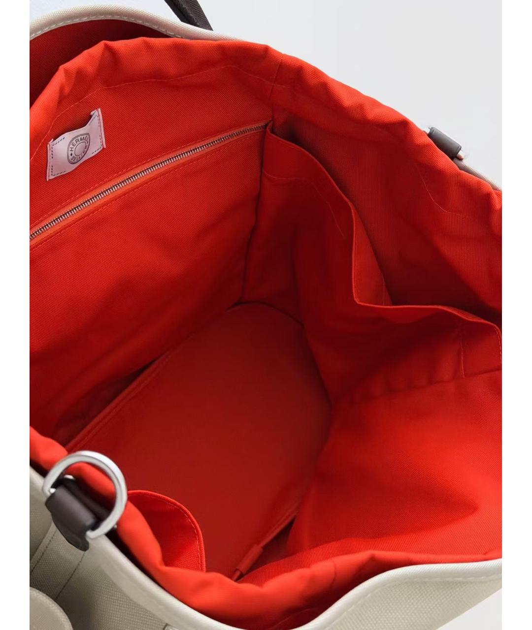 HERMES Бежевая тканевая сумка тоут, фото 4