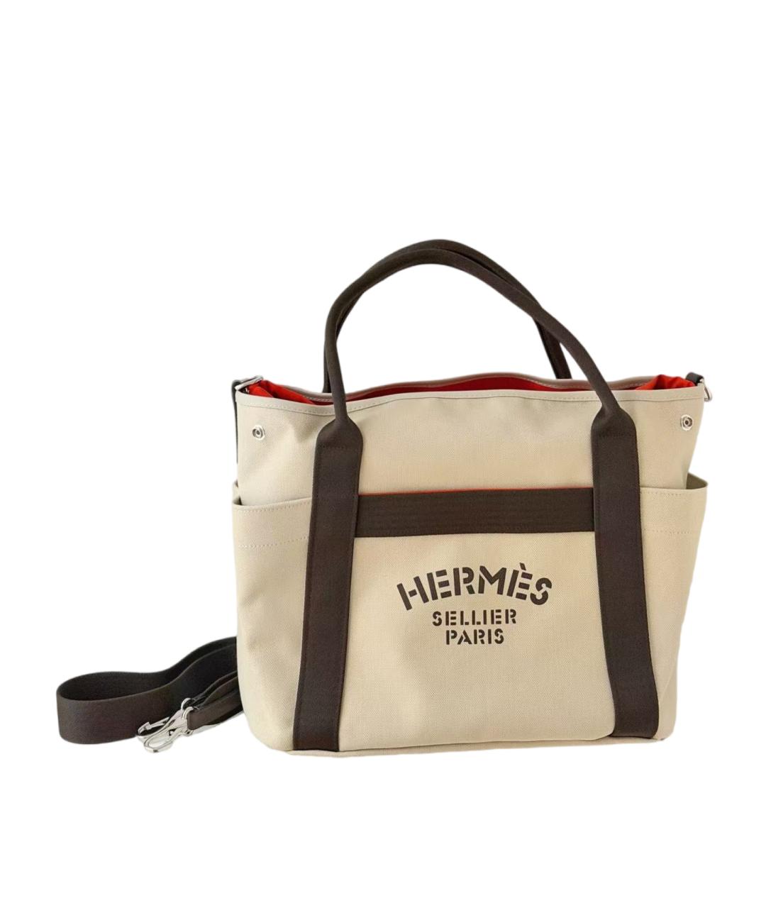 HERMES Бежевая тканевая сумка тоут, фото 7