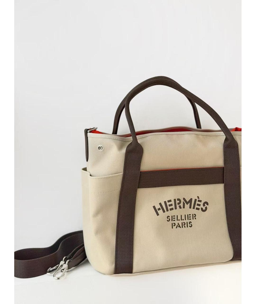 HERMES Бежевая тканевая сумка тоут, фото 3