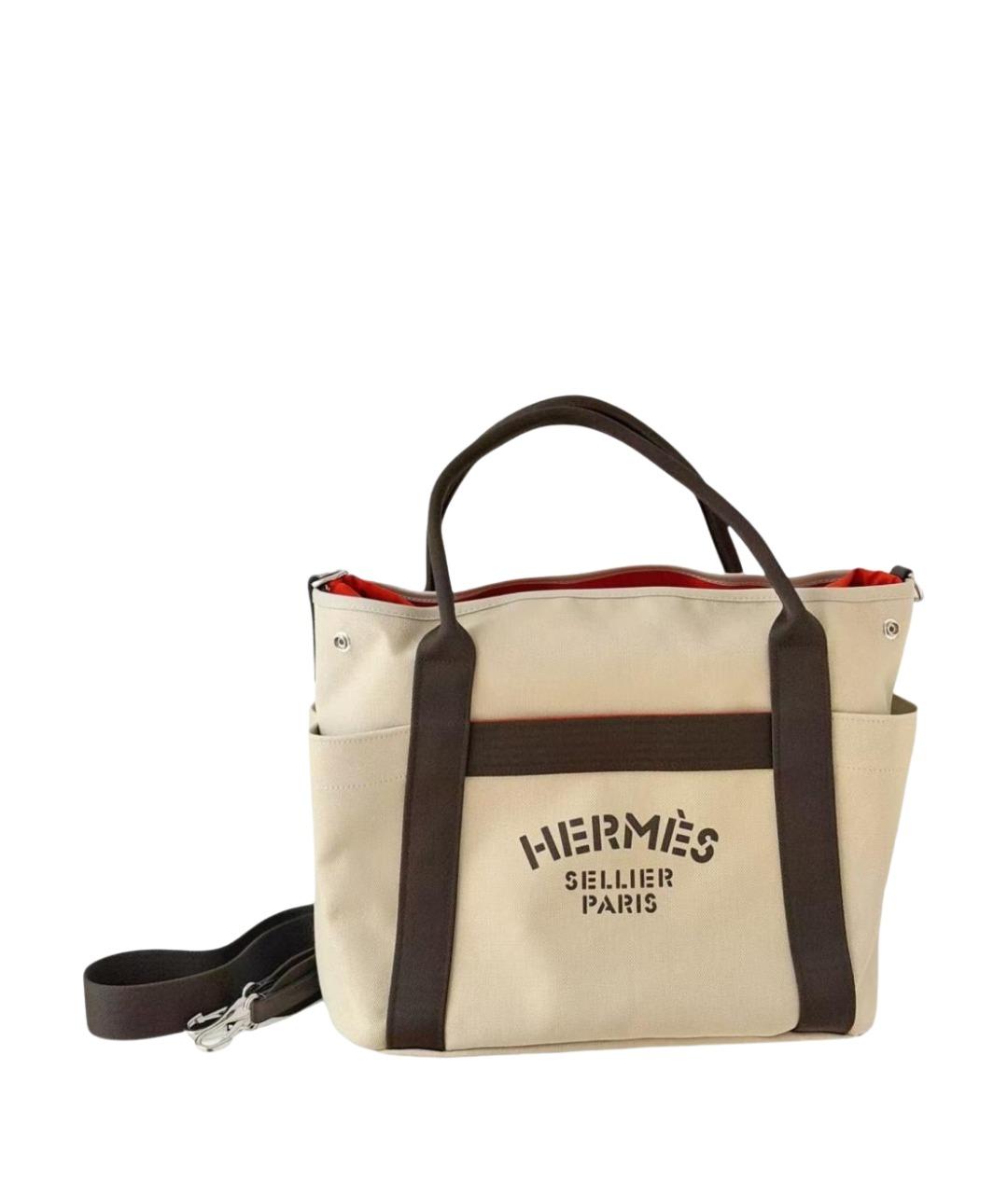 HERMES Бежевая тканевая сумка тоут, фото 1