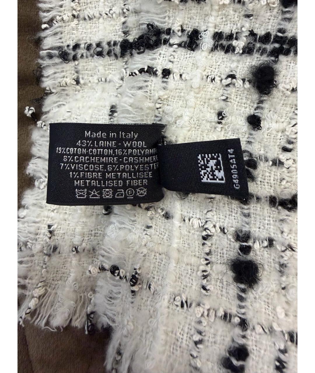 CHANEL Белый шерстяной шарф, фото 2