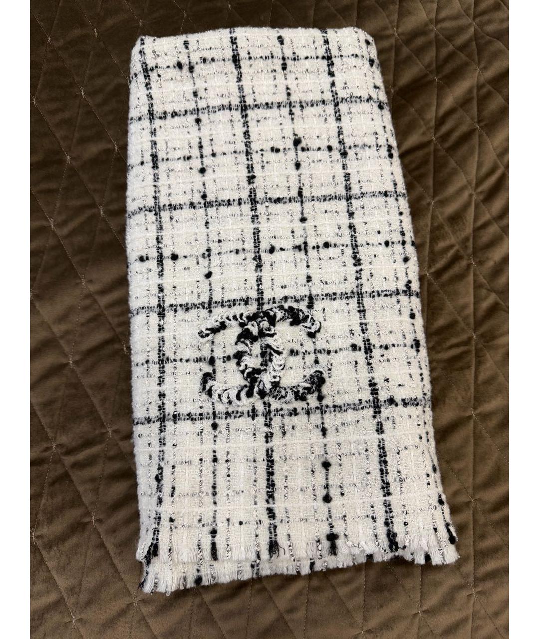 CHANEL Белый шерстяной шарф, фото 5