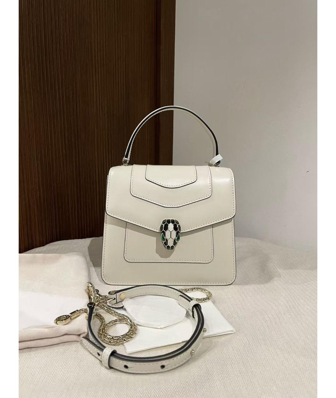 BVLGARI Белая кожаная сумка с короткими ручками, фото 2