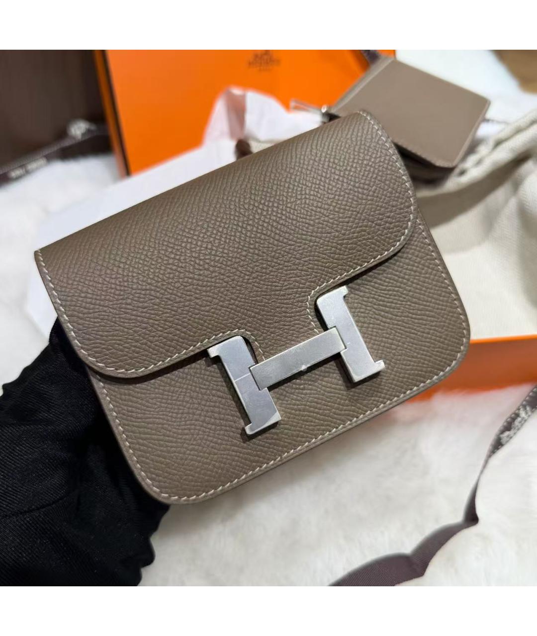 HERMES Серая кожаная сумка через плечо, фото 5