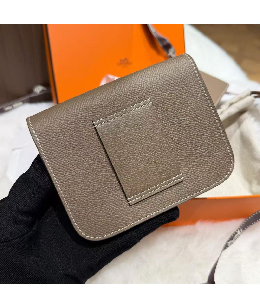 HERMES Серая кожаная сумка через плечо, фото 3