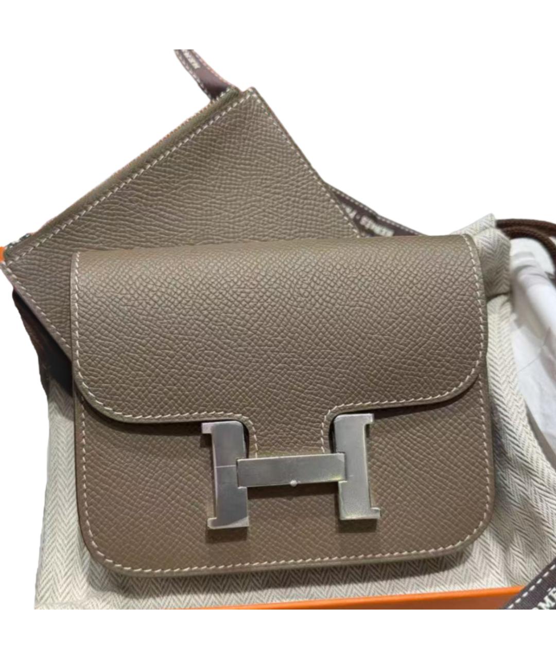 HERMES Серая кожаная сумка через плечо, фото 7