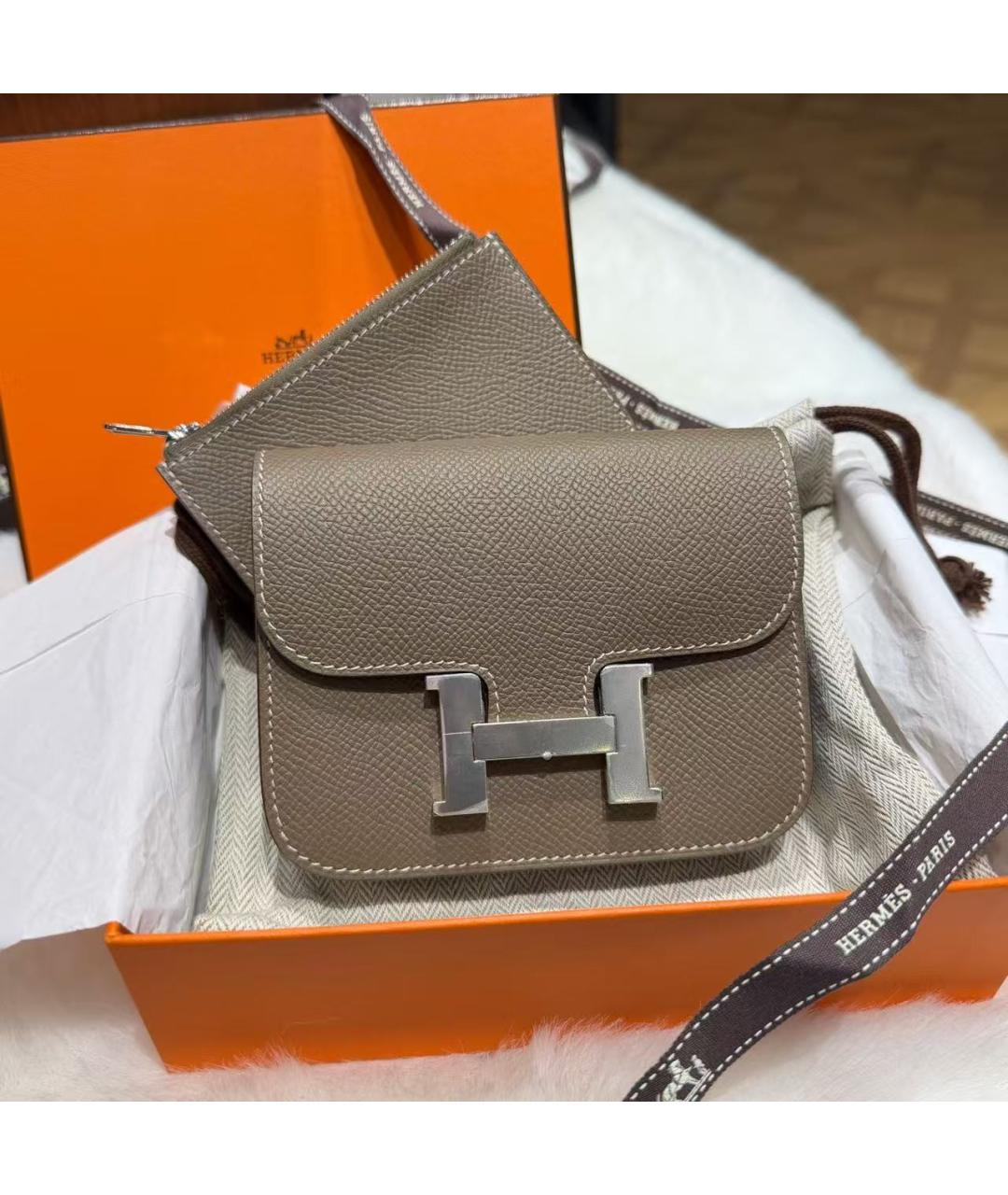 HERMES Серая кожаная сумка через плечо, фото 2