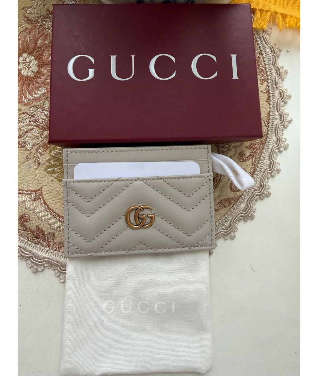 GUCCI Бежевая кожаная визитница, фото 4