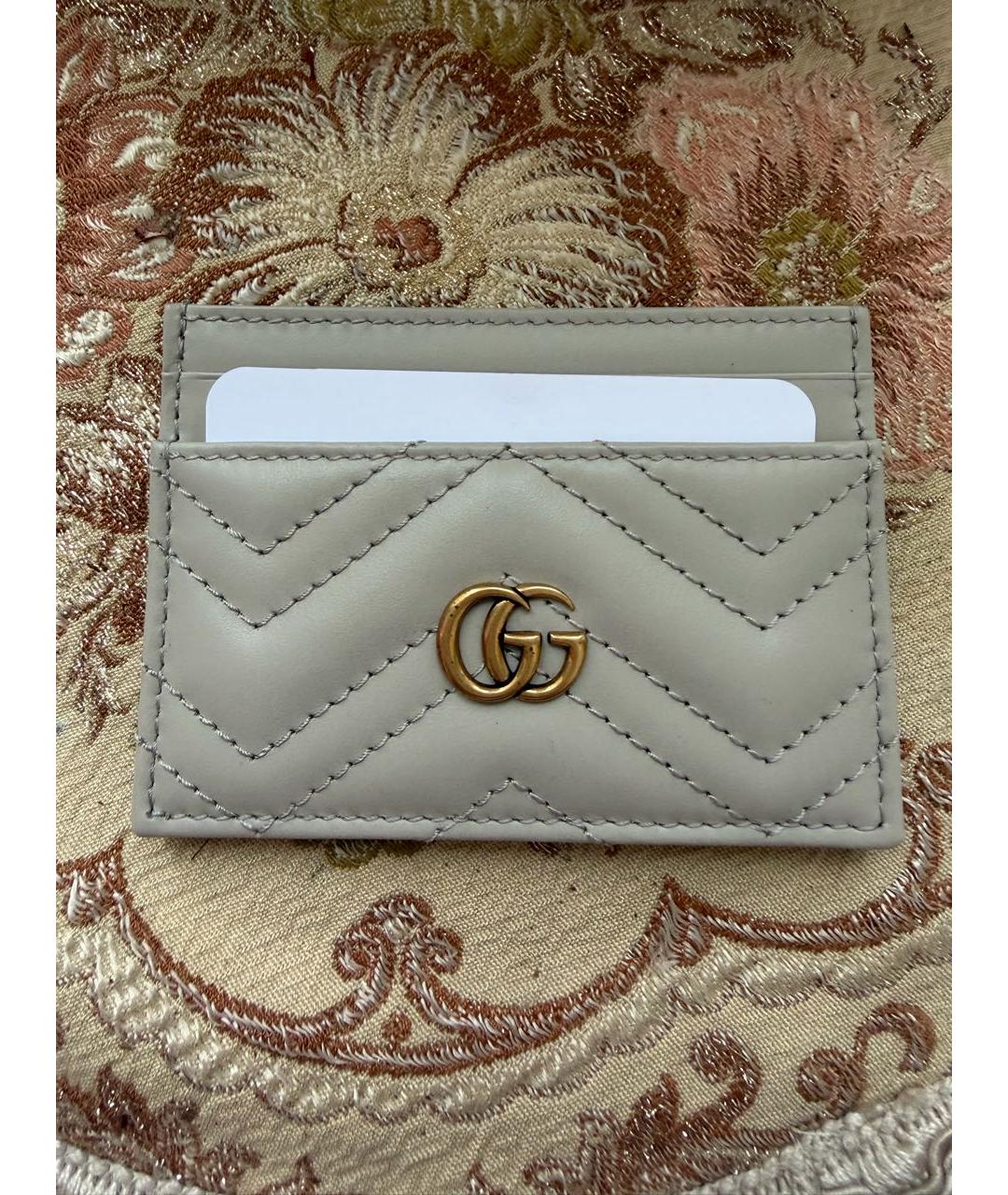 GUCCI Бежевая кожаная визитница, фото 5