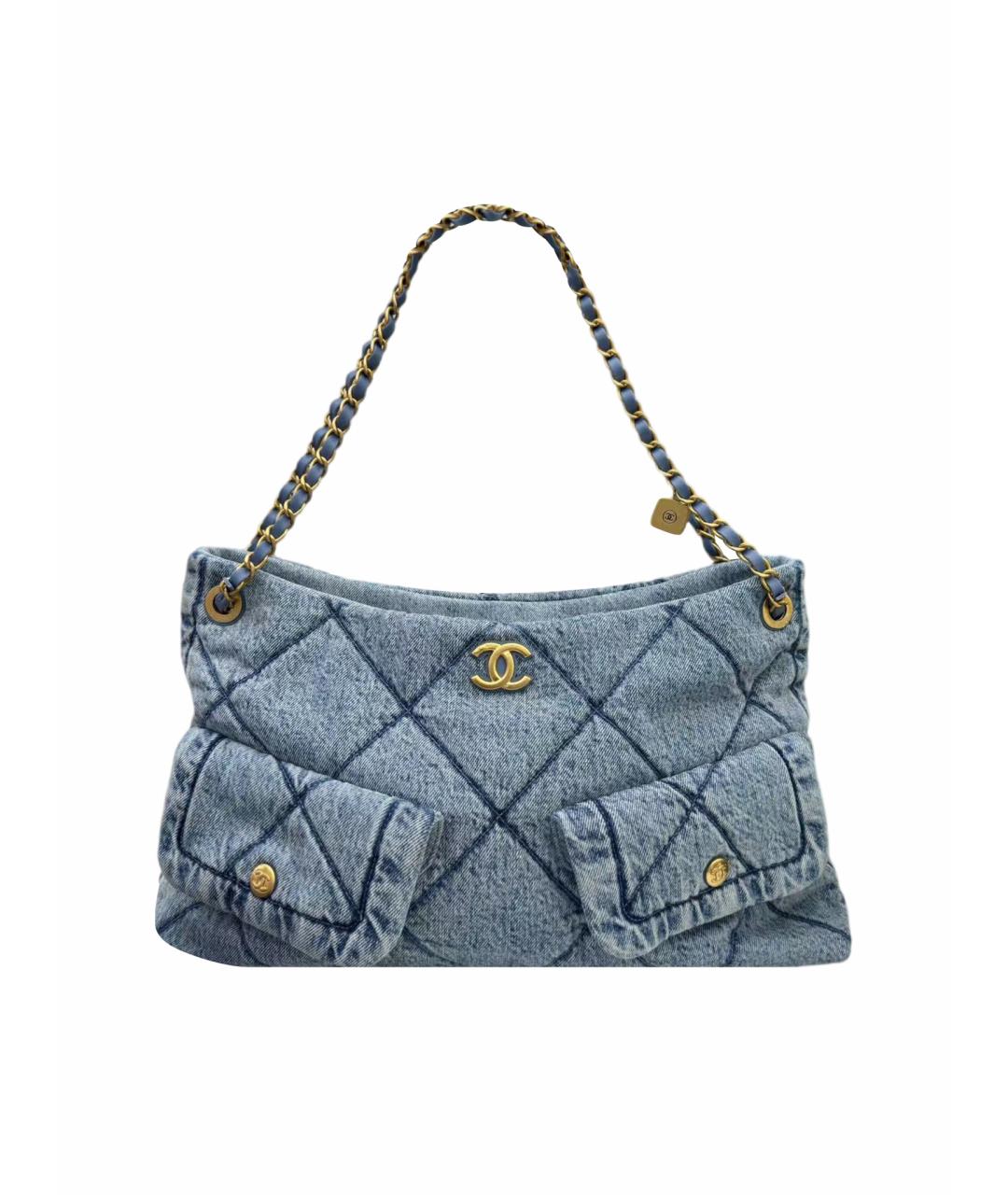 CHANEL Голубая деним сумка с короткими ручками, фото 1