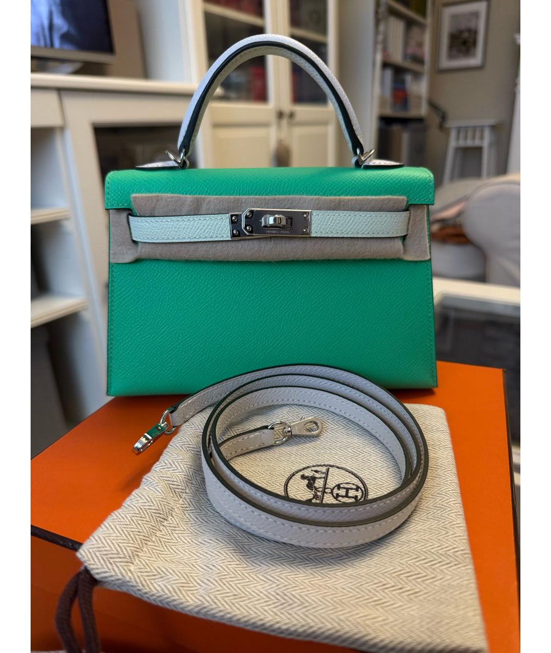 HERMES Зеленая кожаная сумка с короткими ручками, фото 9