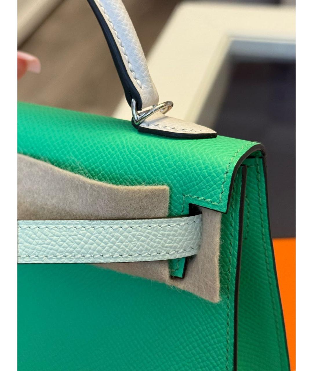 HERMES Зеленая кожаная сумка с короткими ручками, фото 6