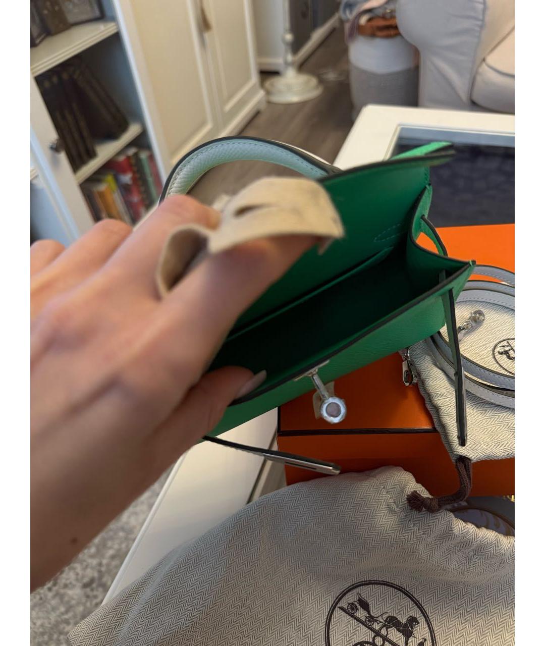 HERMES Зеленая кожаная сумка с короткими ручками, фото 4