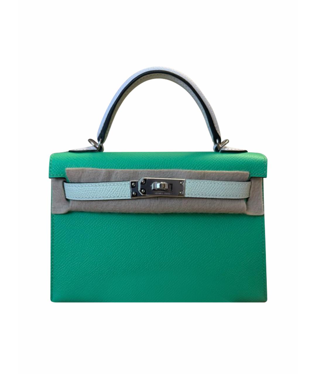 HERMES Зеленая кожаная сумка с короткими ручками, фото 1