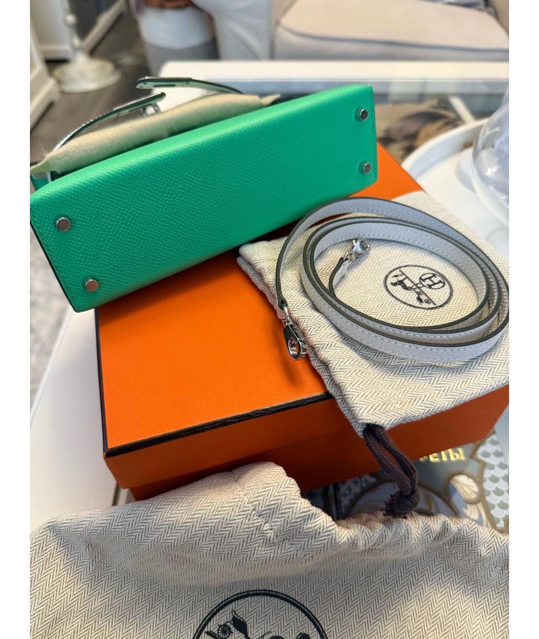HERMES Зеленая кожаная сумка с короткими ручками, фото 8