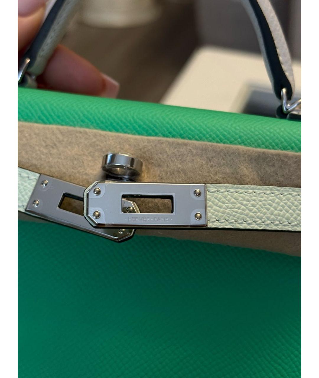 HERMES Зеленая кожаная сумка с короткими ручками, фото 5
