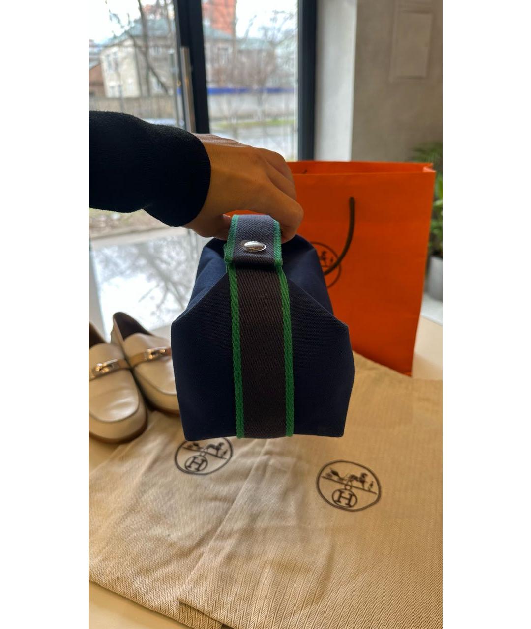 HERMES Темно-синяя хлопковая косметичка, фото 4