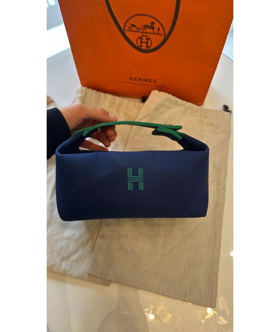 HERMES Темно-синяя хлопковая косметичка, фото 2