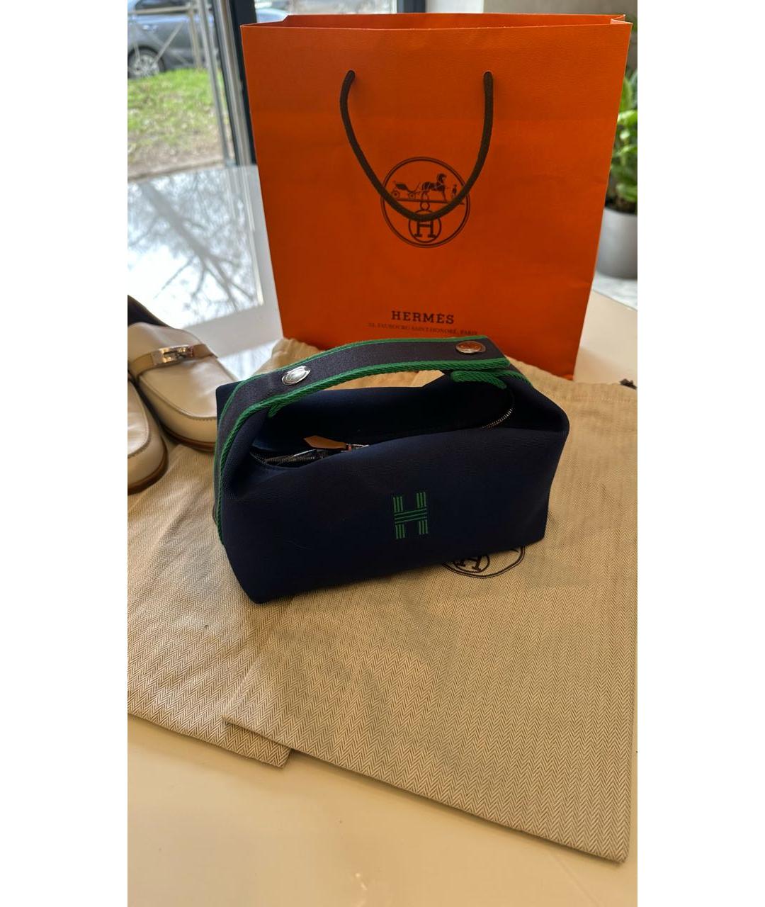 HERMES Темно-синяя хлопковая косметичка, фото 6