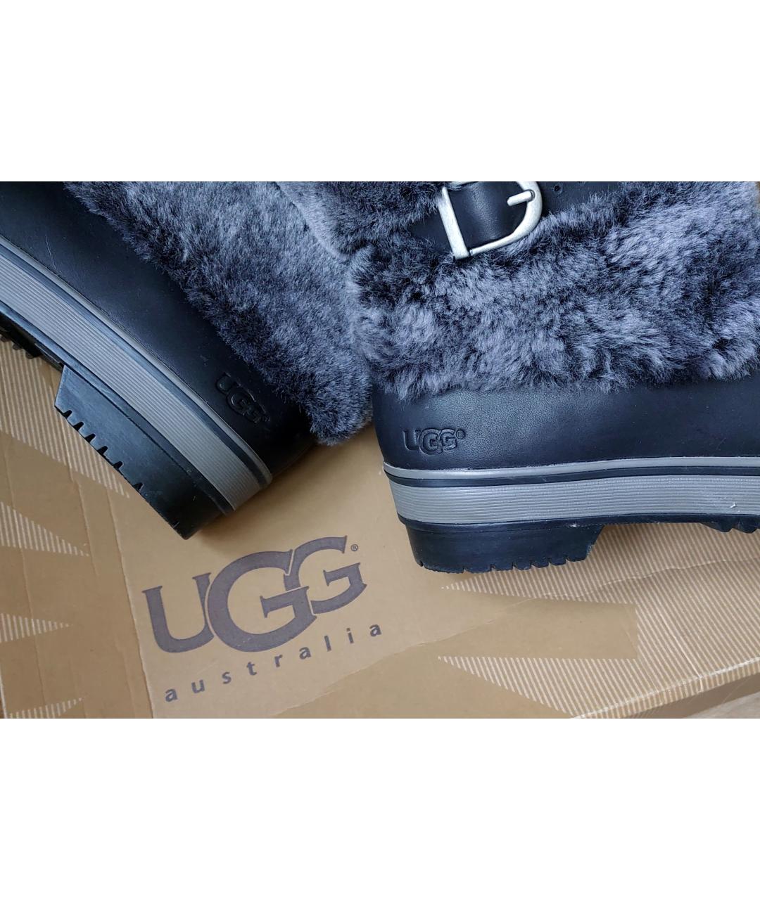 UGG AUSTRALIA Черные кожаные сапоги, фото 7