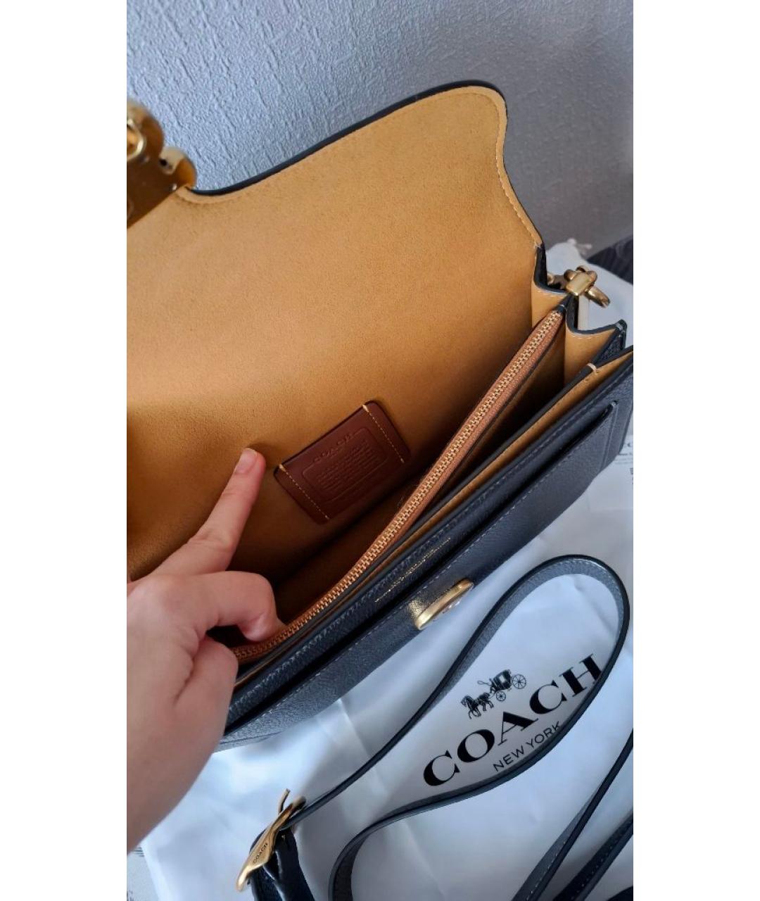 COACH Черная кожаная сумка с короткими ручками, фото 6