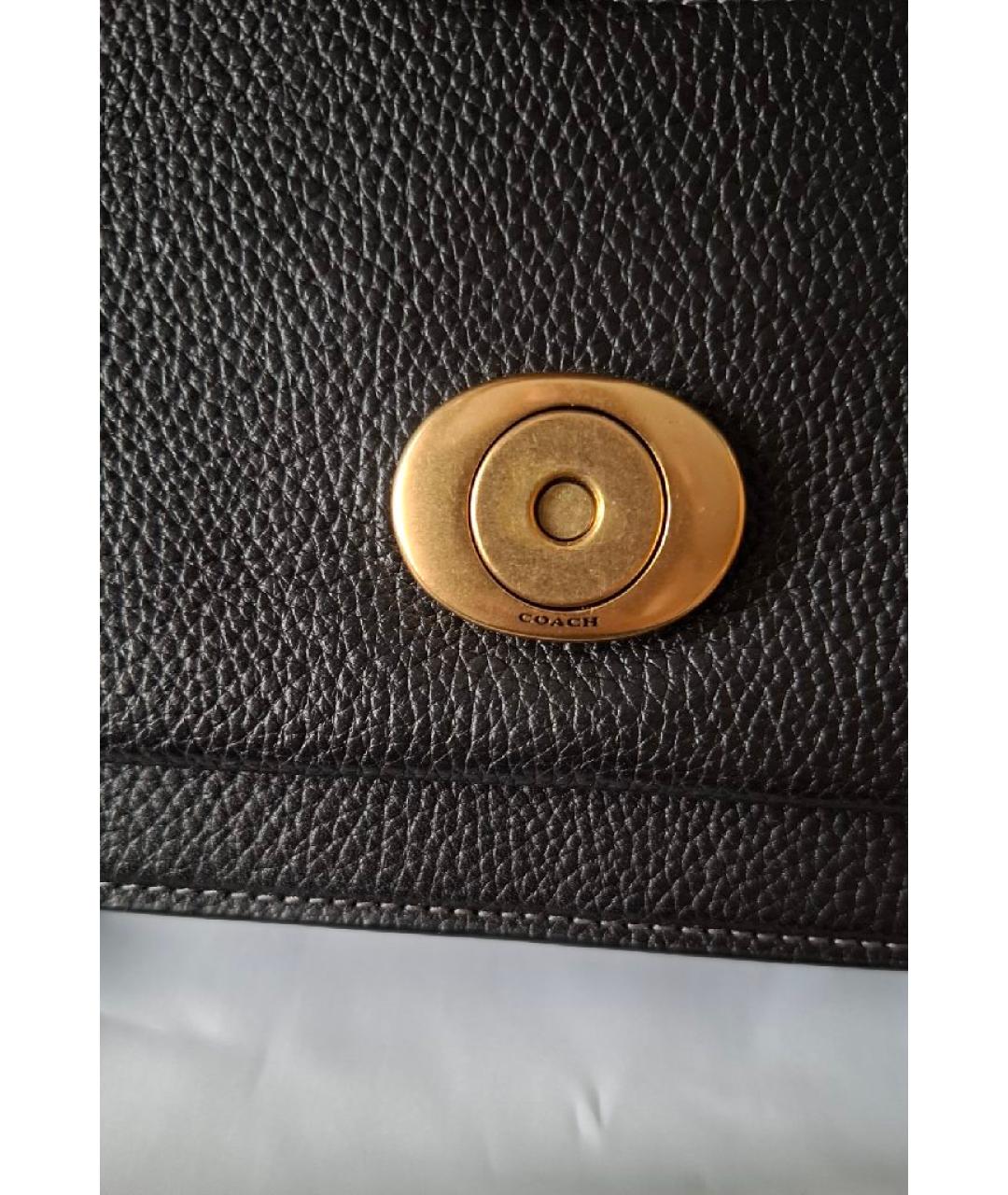 COACH Черная кожаная сумка с короткими ручками, фото 7