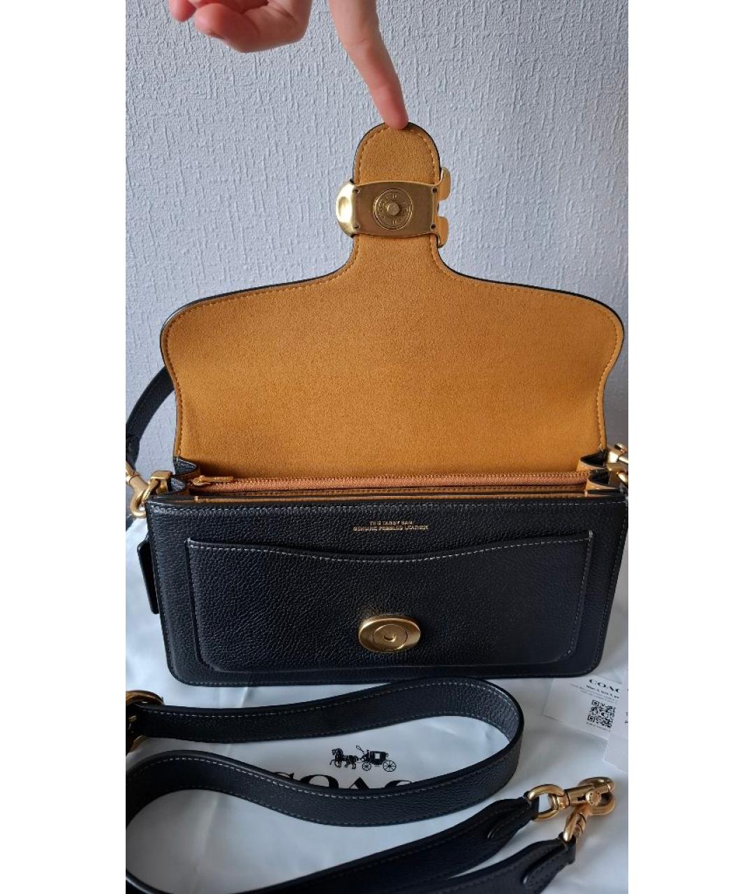 COACH Черная кожаная сумка с короткими ручками, фото 4