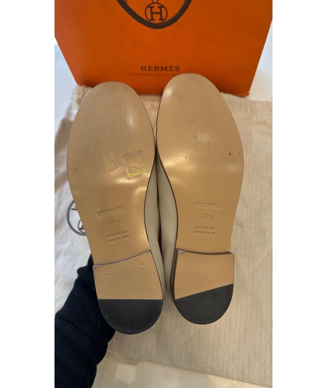 HERMES Бежевые кожаные лоферы, фото 5