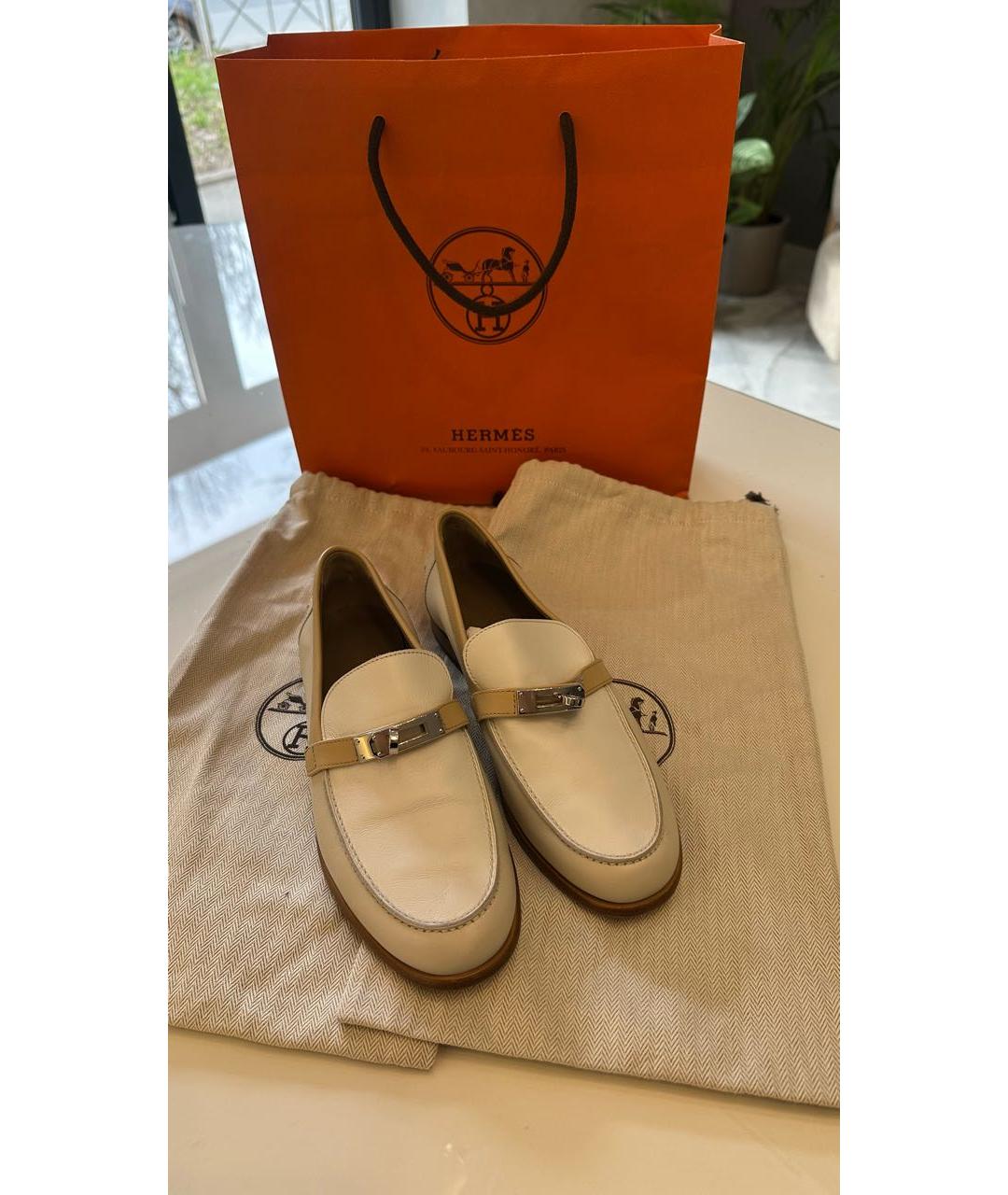 HERMES Бежевые кожаные лоферы, фото 2