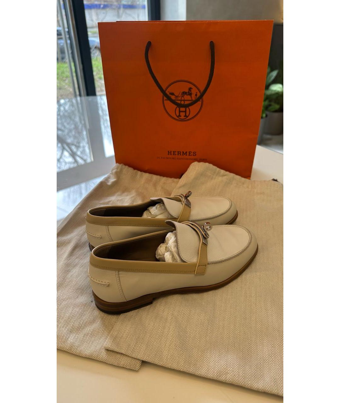 HERMES Бежевые кожаные лоферы, фото 6