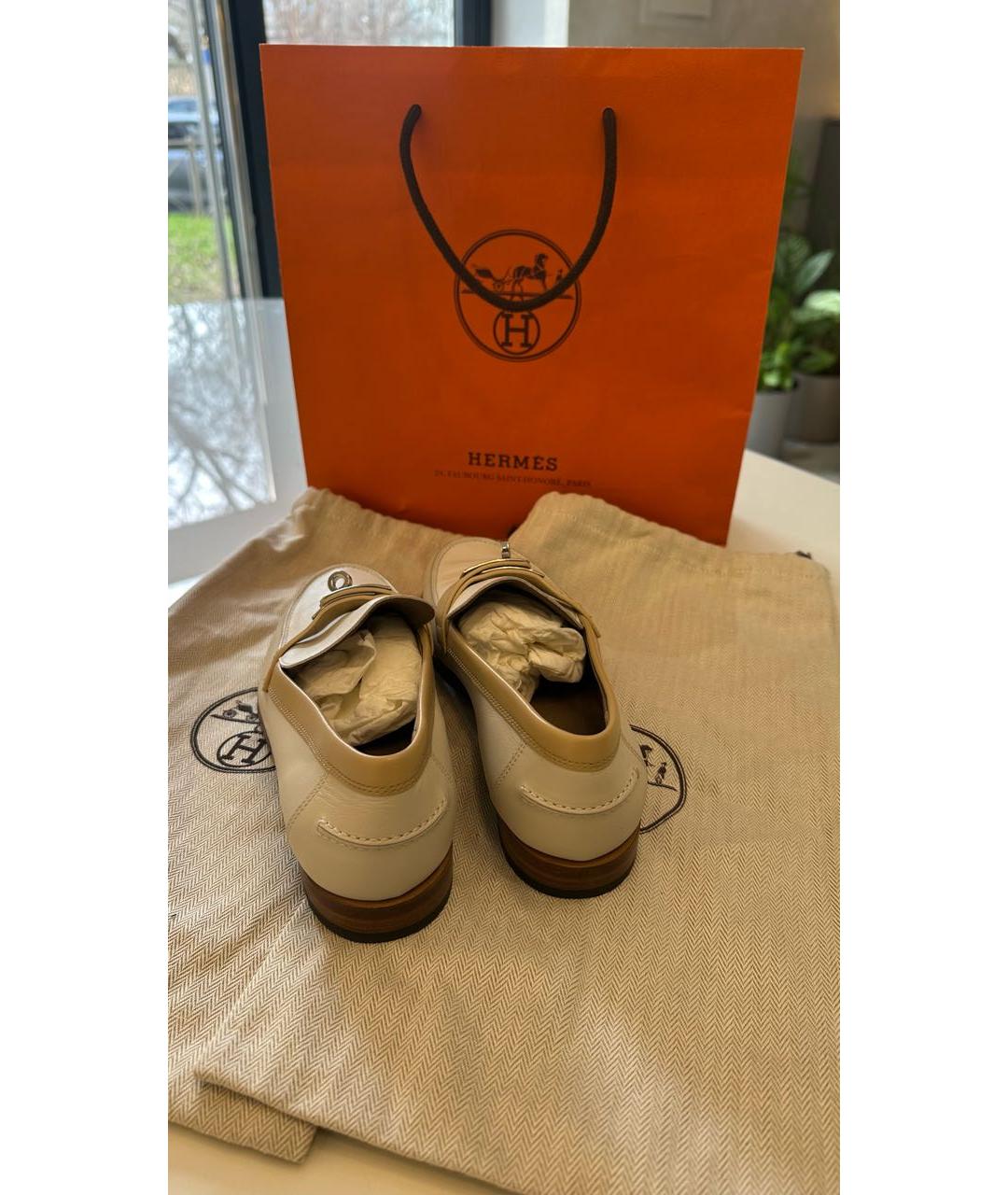 HERMES Бежевые кожаные лоферы, фото 4