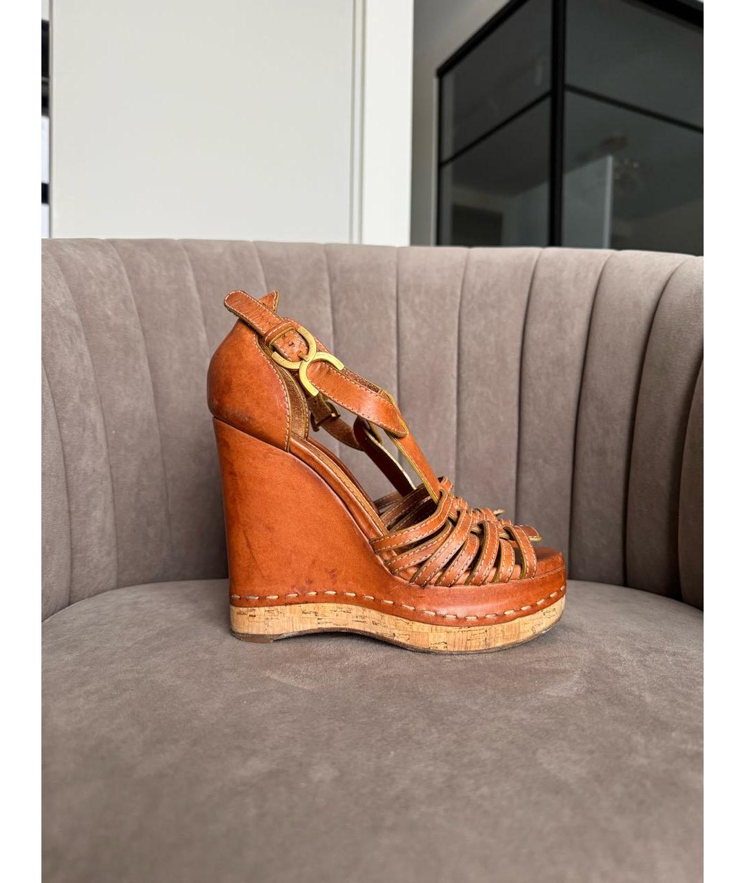 CHLOE Коричневые кожаные босоножки, фото 9