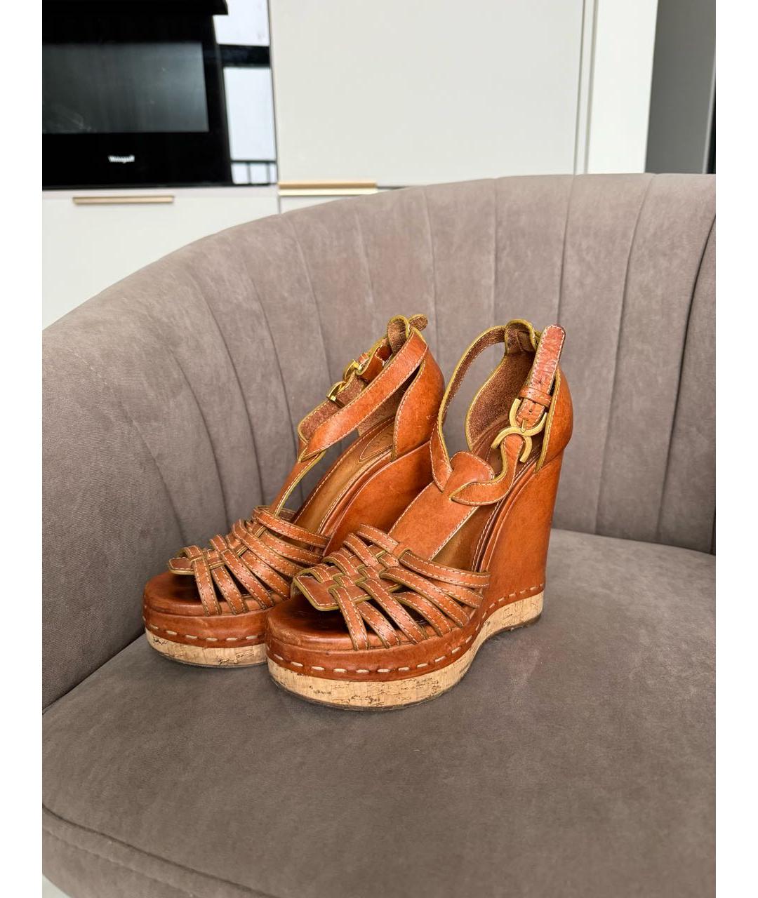 CHLOE Коричневые кожаные босоножки, фото 8