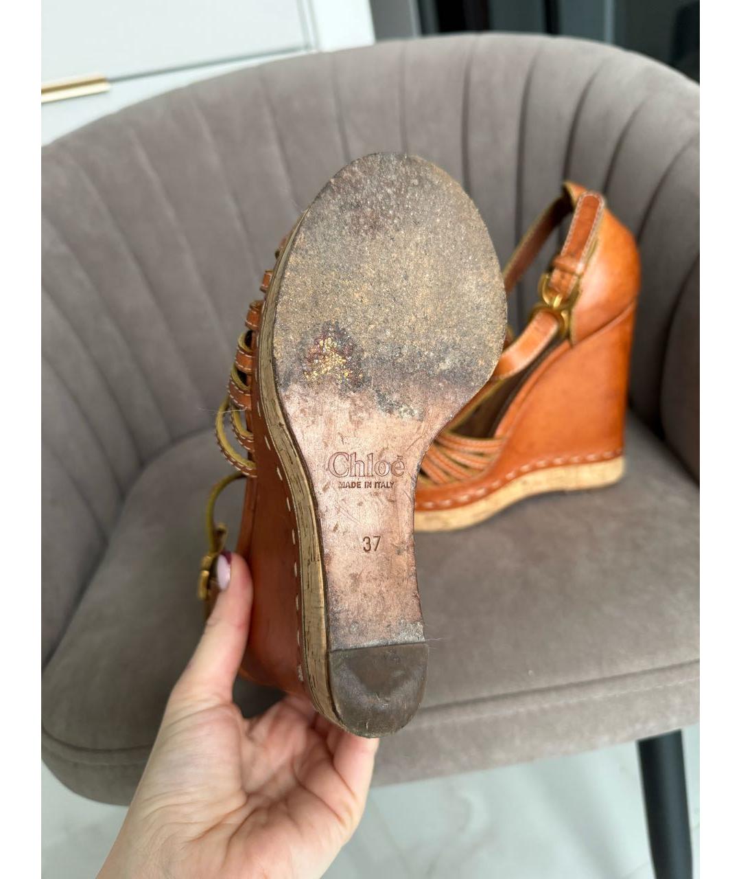 CHLOE Коричневые кожаные босоножки, фото 6