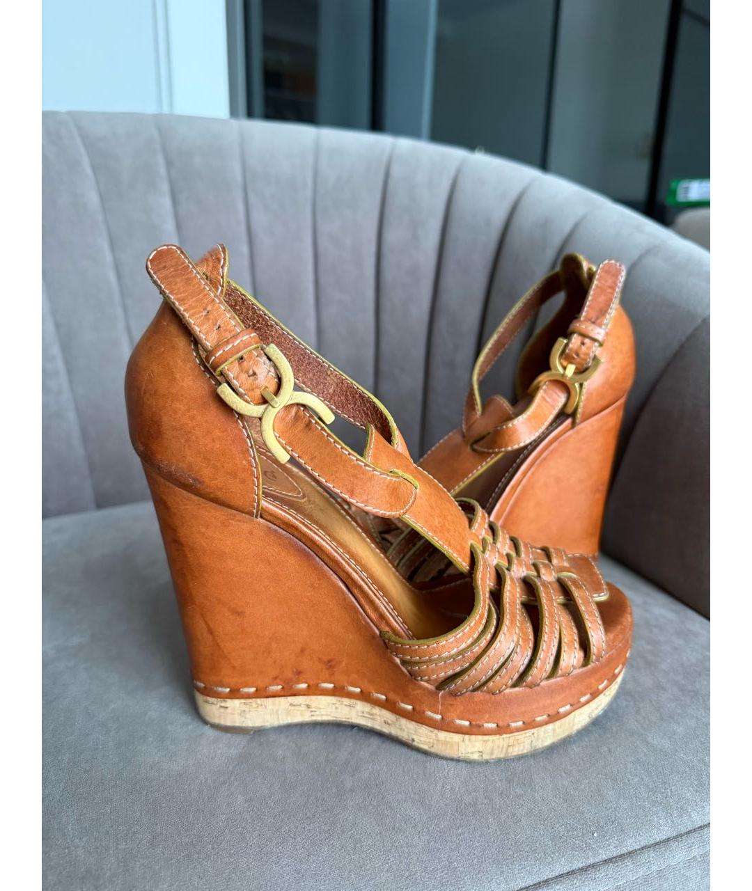 CHLOE Коричневые кожаные босоножки, фото 7